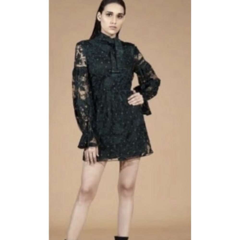 New Anthropologie Hemant &‎ Nandita Green Sheer Dress Size Medium Whimsy Goth